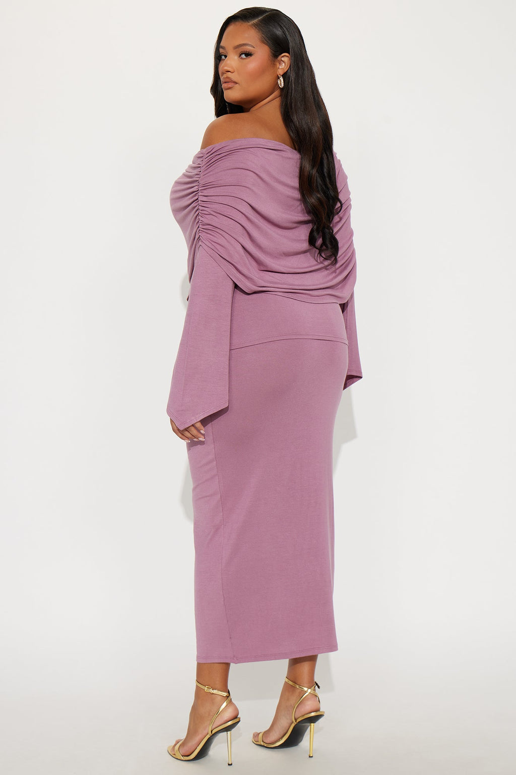 Draped In Love Off Shoulder Maxi Skirt Set - Mauve