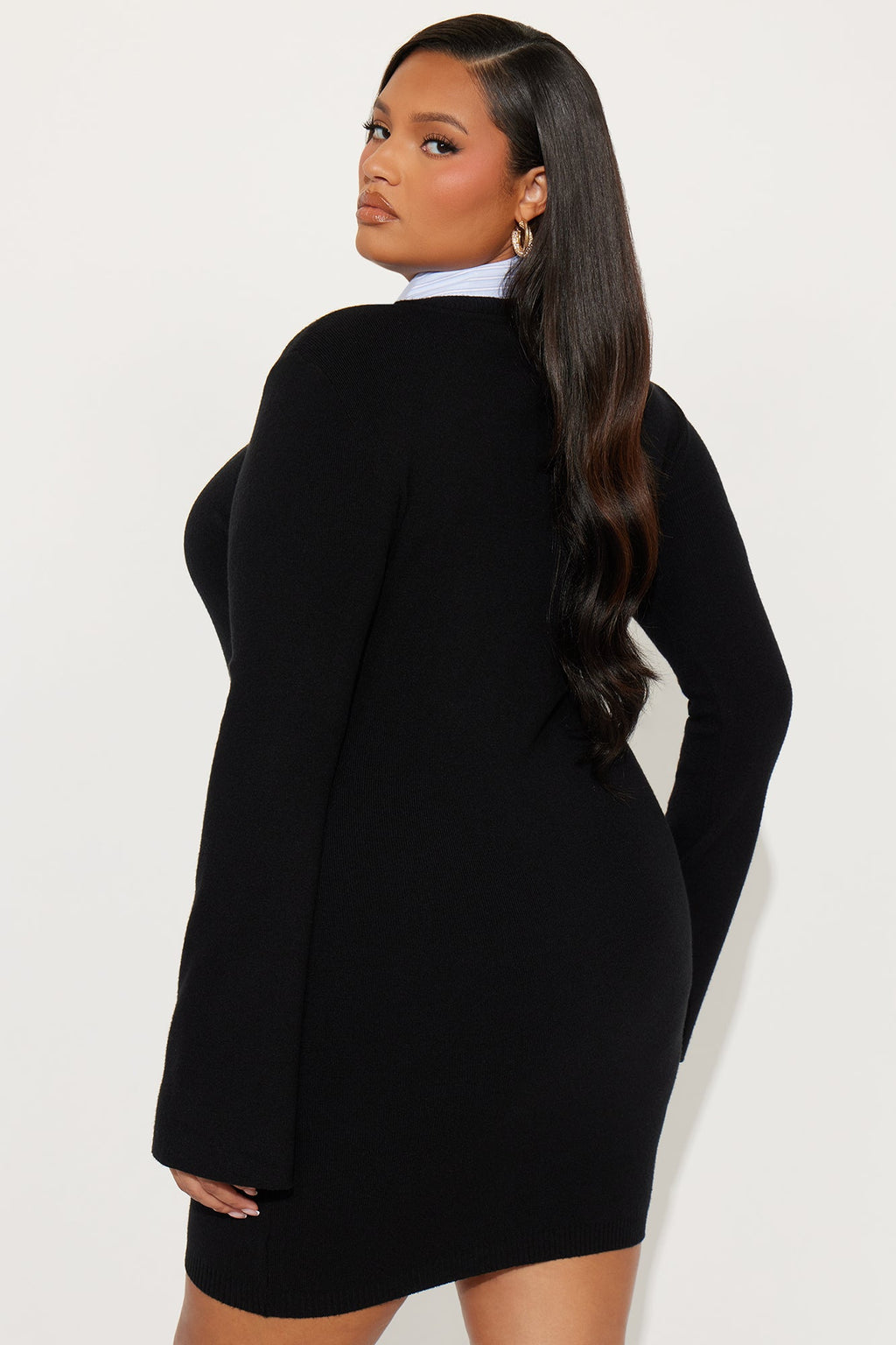 Taking Calls Collared Sweater Mini Dress - Black