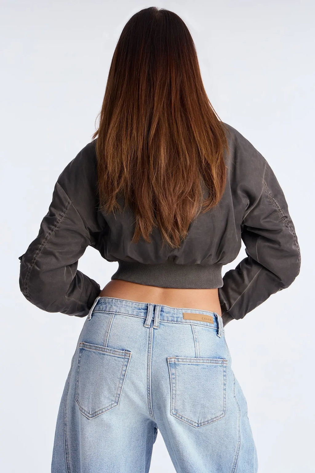 Madison Washed Cropped Bomber Jacket - Dark Brown 