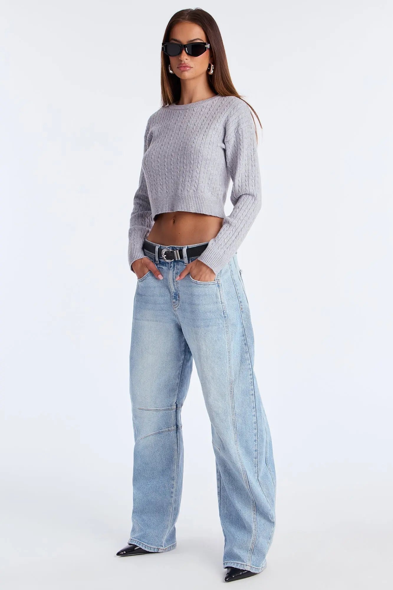Chillin' It Cable Knit Sweater - Heather Grey 