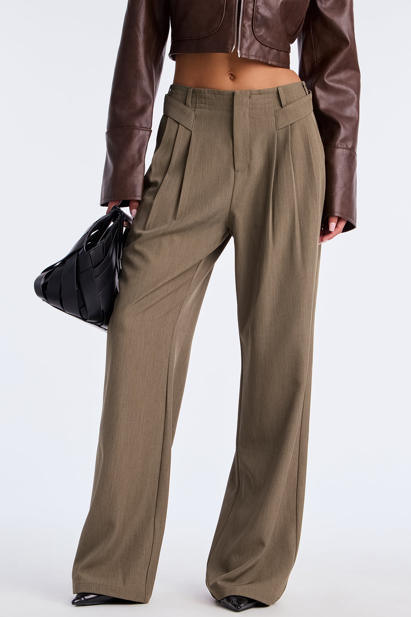 Business Plan Pleated Wide Leg Trouser Pant 32″ - Olive 