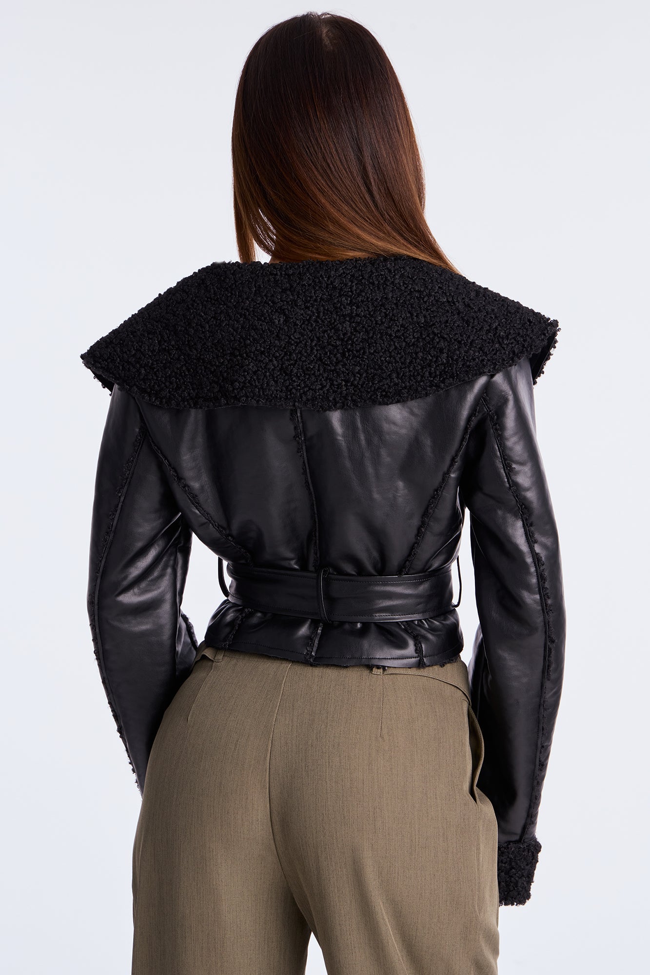 Paloma Faux Leather Sherpa Lined Coat - Black 