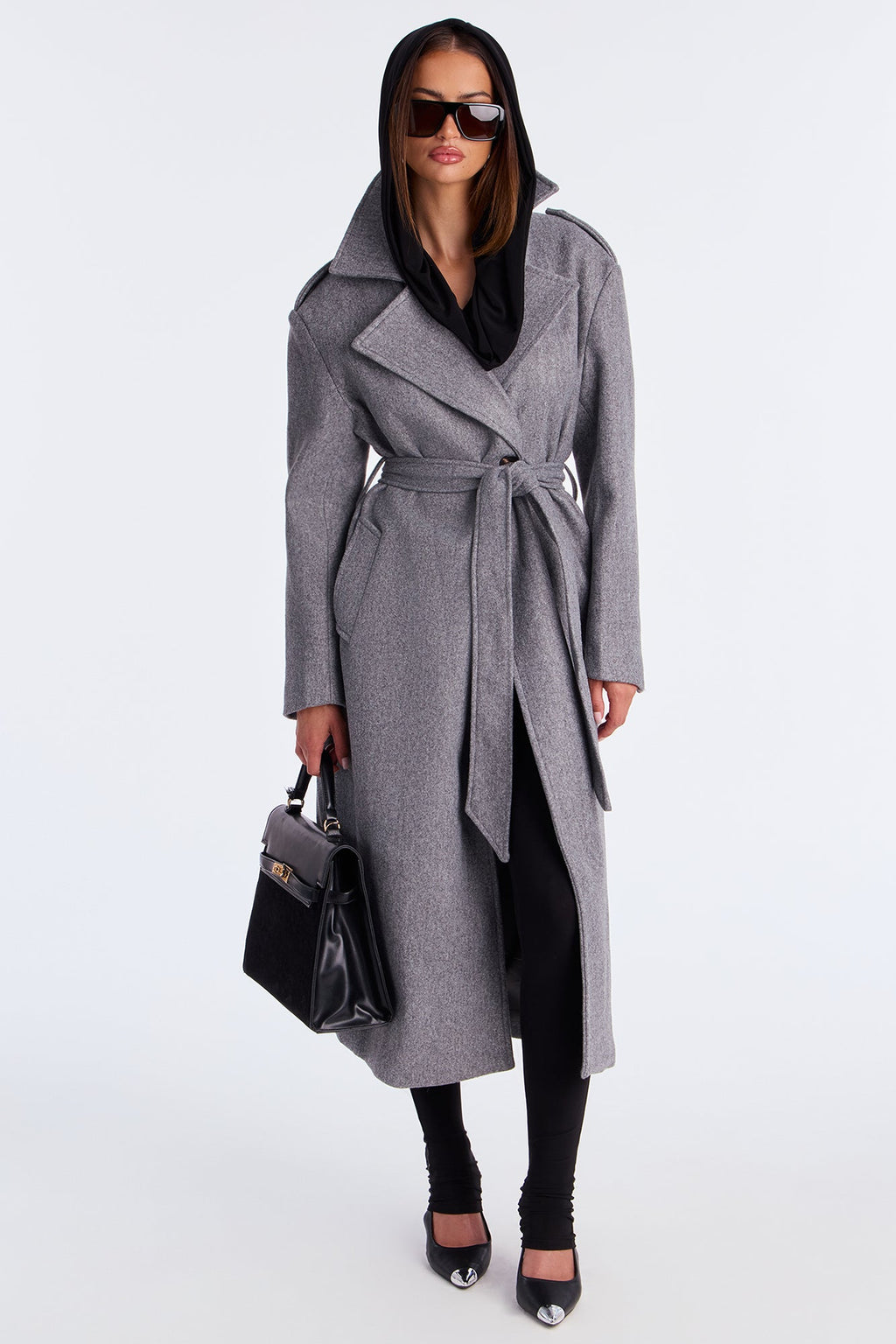 Clocked Out Double Breasted Long Coat - Grey 