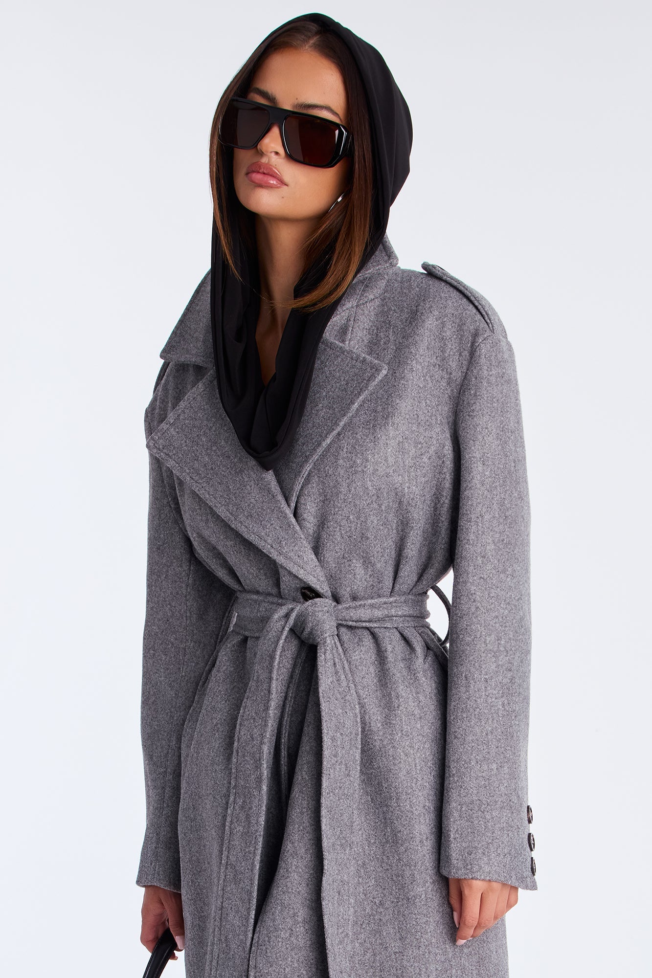 Clocked Out Double Breasted Long Coat - Grey 