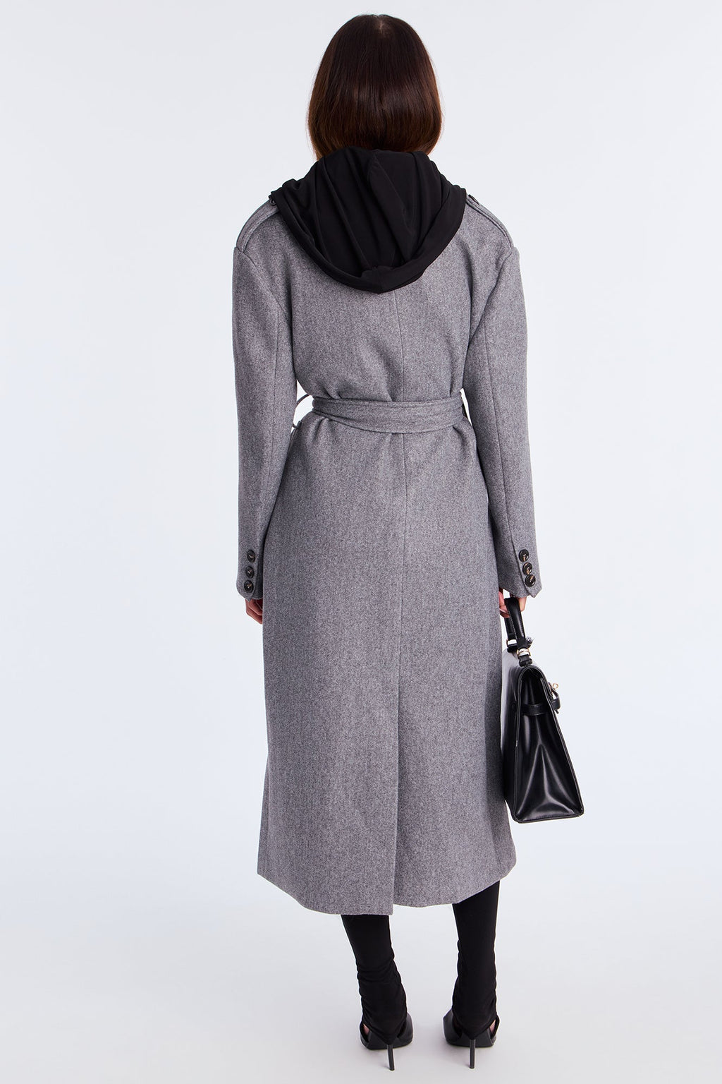 Clocked Out Double Breasted Long Coat - Grey 