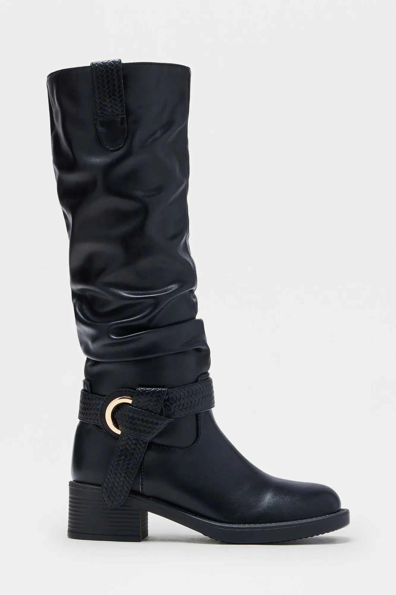 Ride High Braided Buckle Boots - Black 