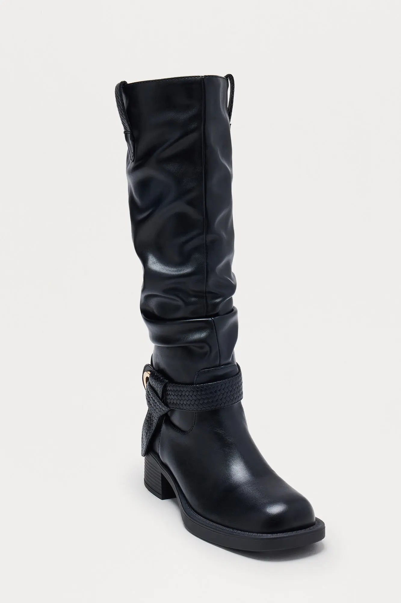 Ride High Braided Buckle Boots - Black 