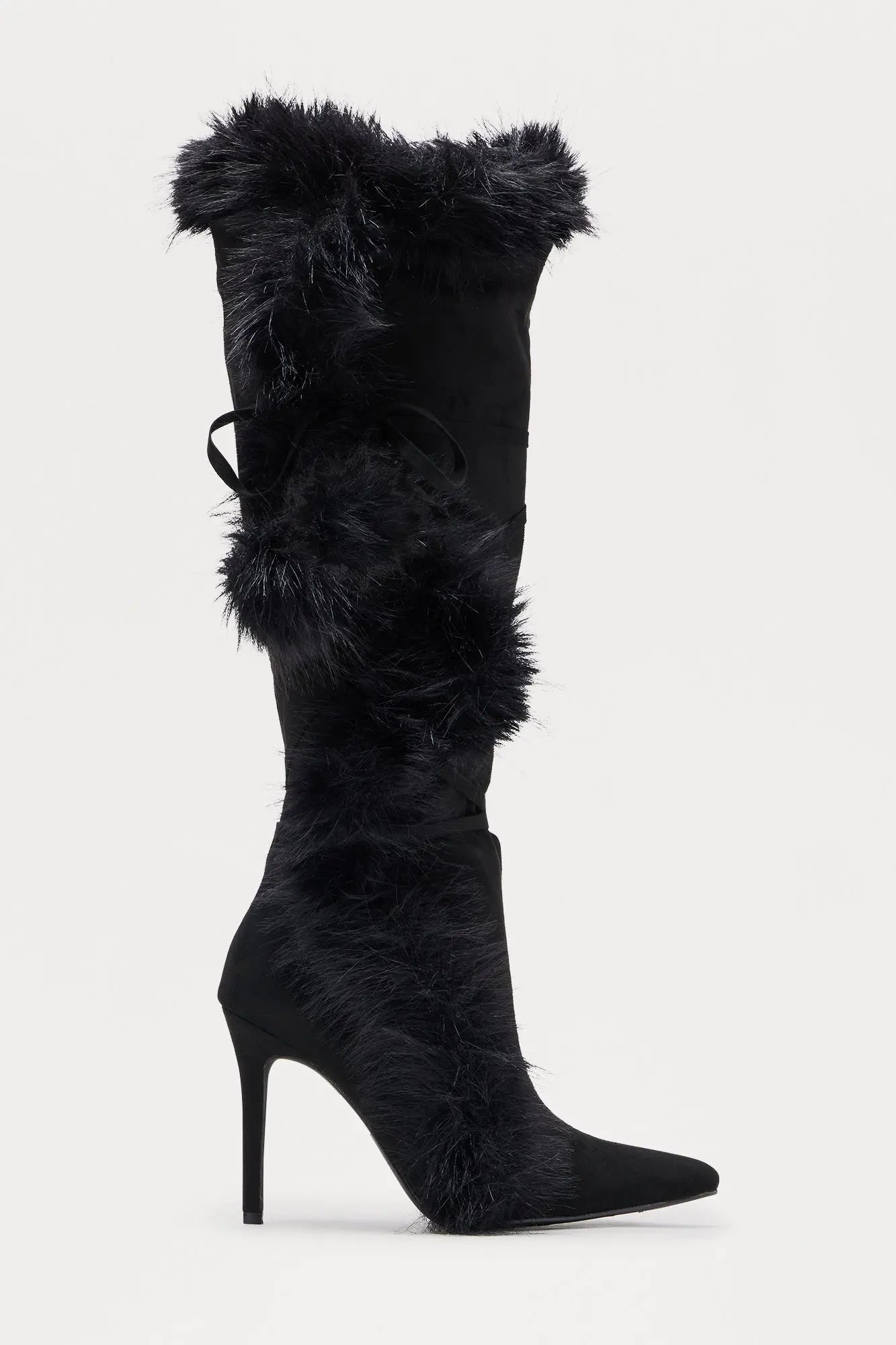 Signature Fur Trim Knee High Boots - Black 