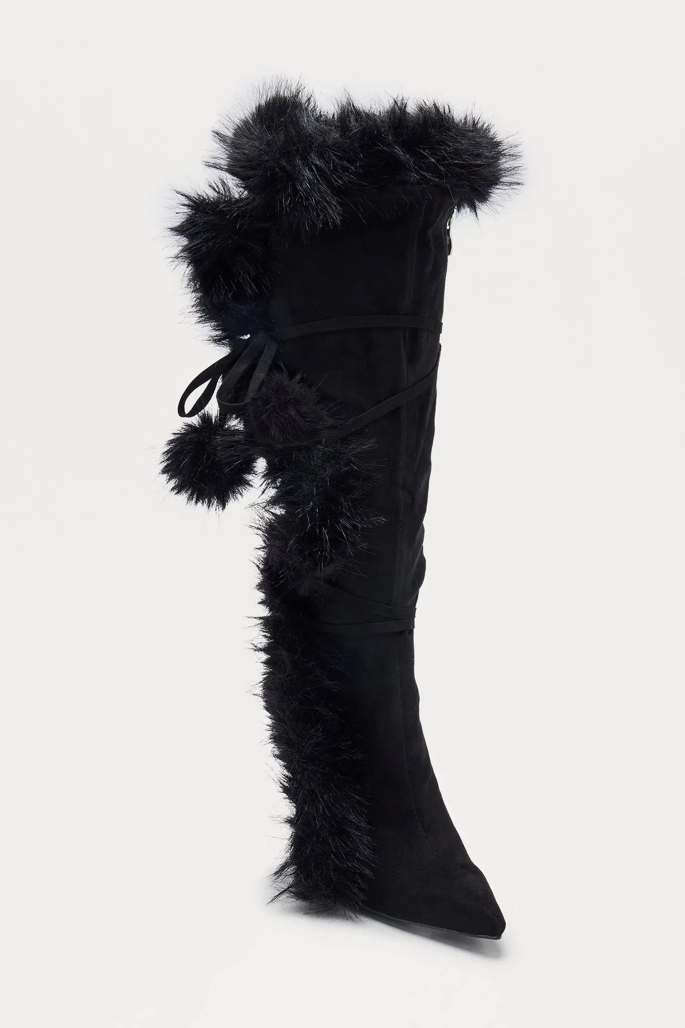 Signature Fur Trim Knee High Boots - Black 