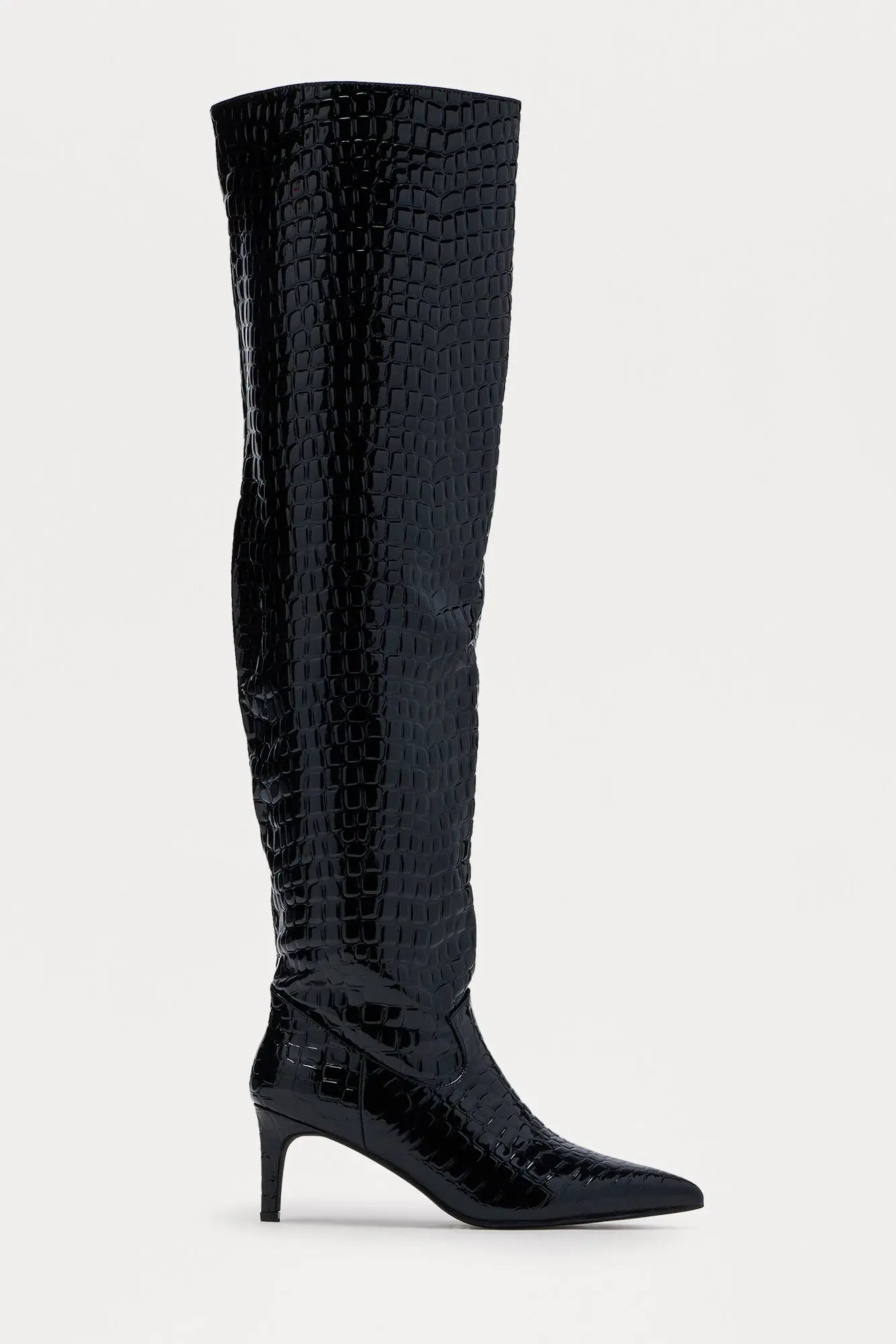 Snappy Croc Thigh High Boots - Black 