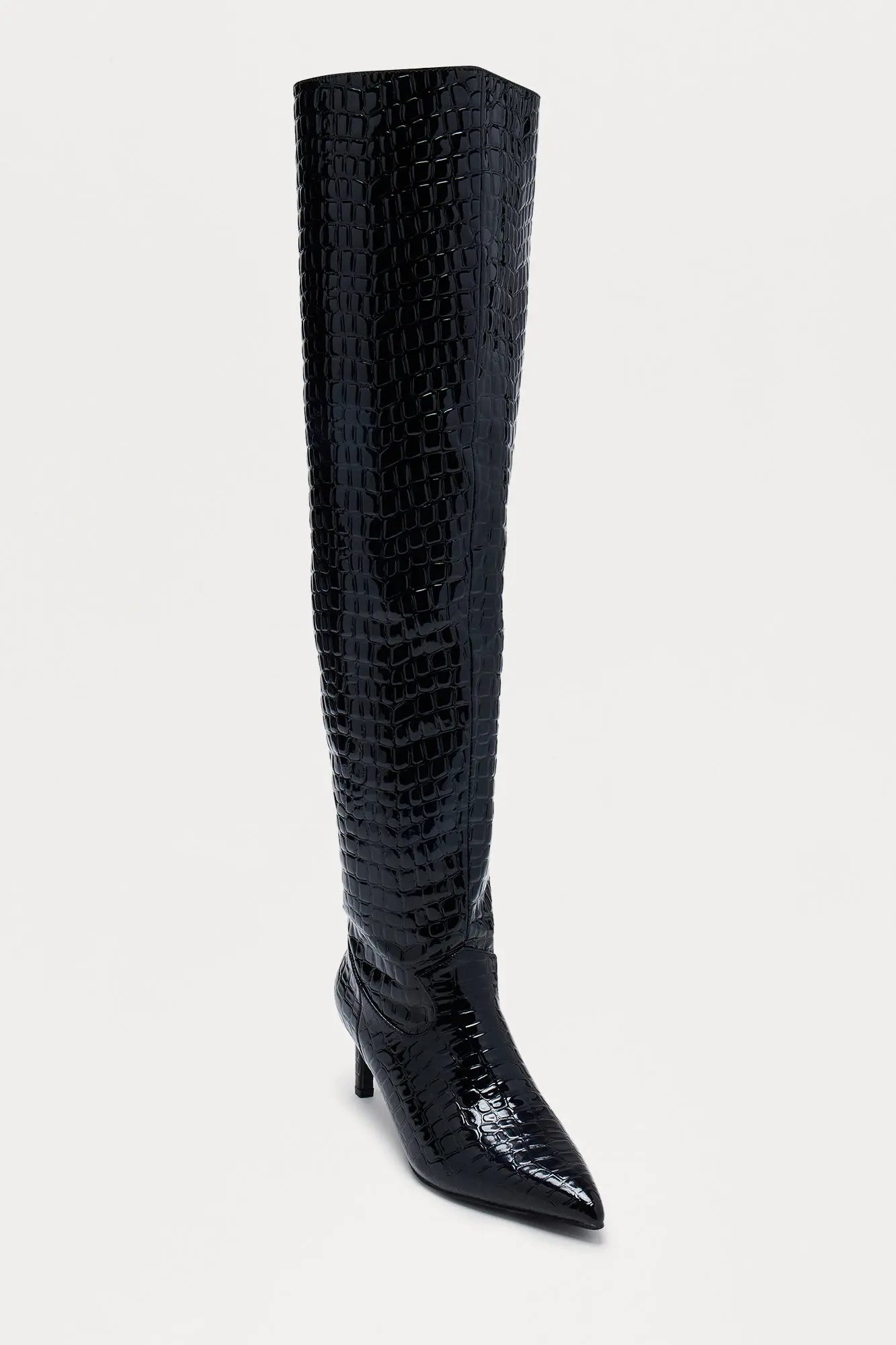 Snappy Croc Thigh High Boots - Black 