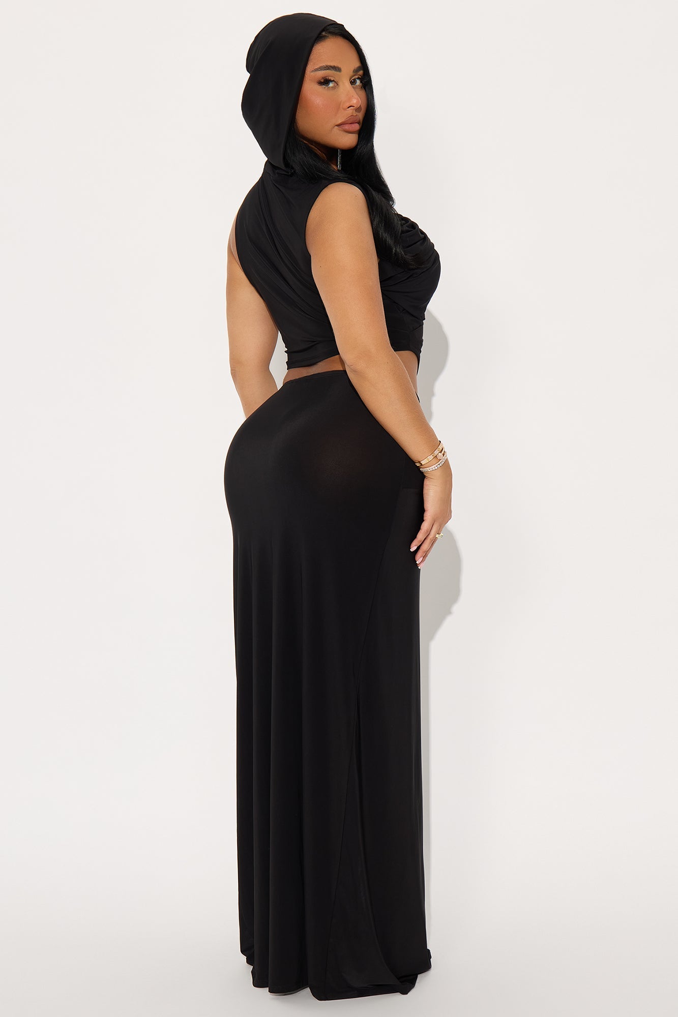 Sunset Spell Hooded Maxi Skirt Set - Black