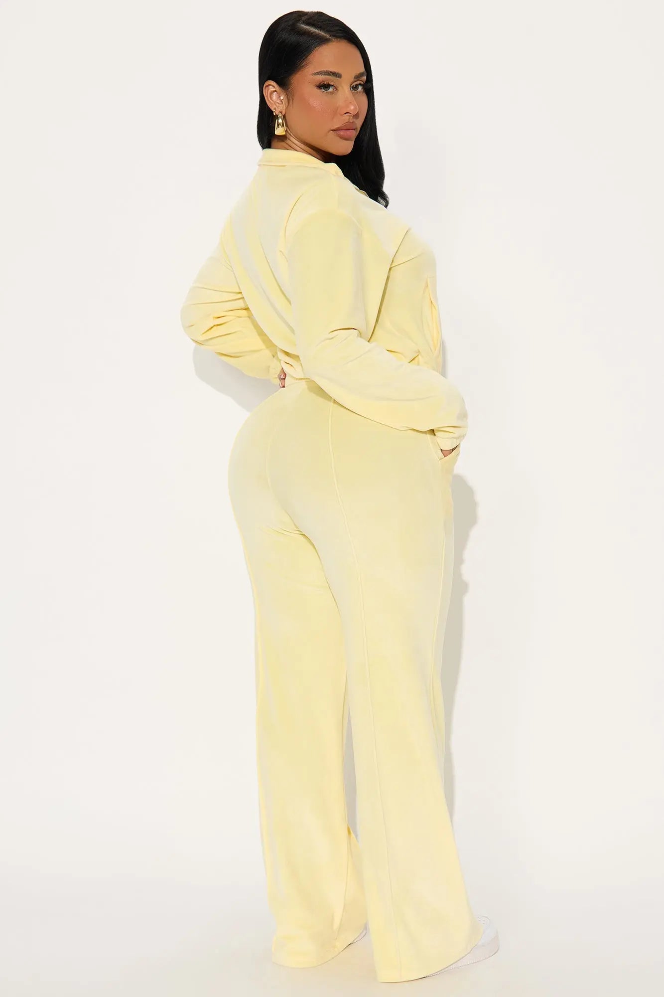 Pause For Now Quarter Zip Velour Pant Set - Yellow 