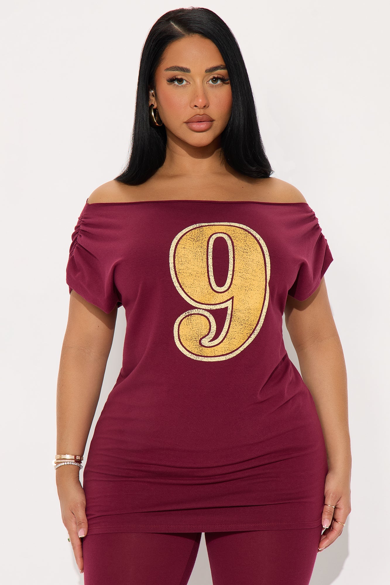 She Scores Off Shoulder Legging Set - Burgundy