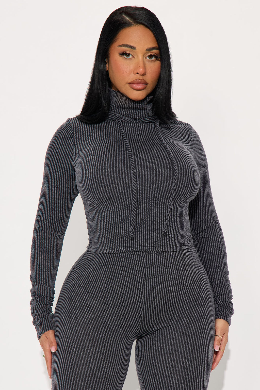 Center Of Attention Hoodie Pant Set - Charcoal