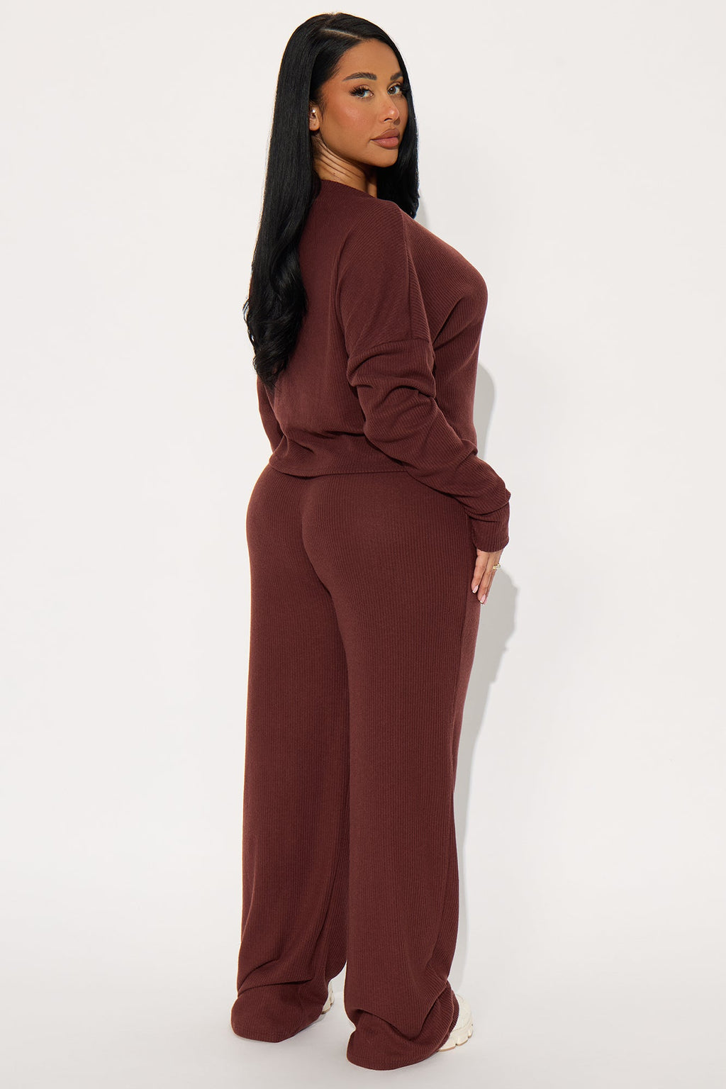 Fall Vibes Cozy Off Shoulder Pant Set - Brown
