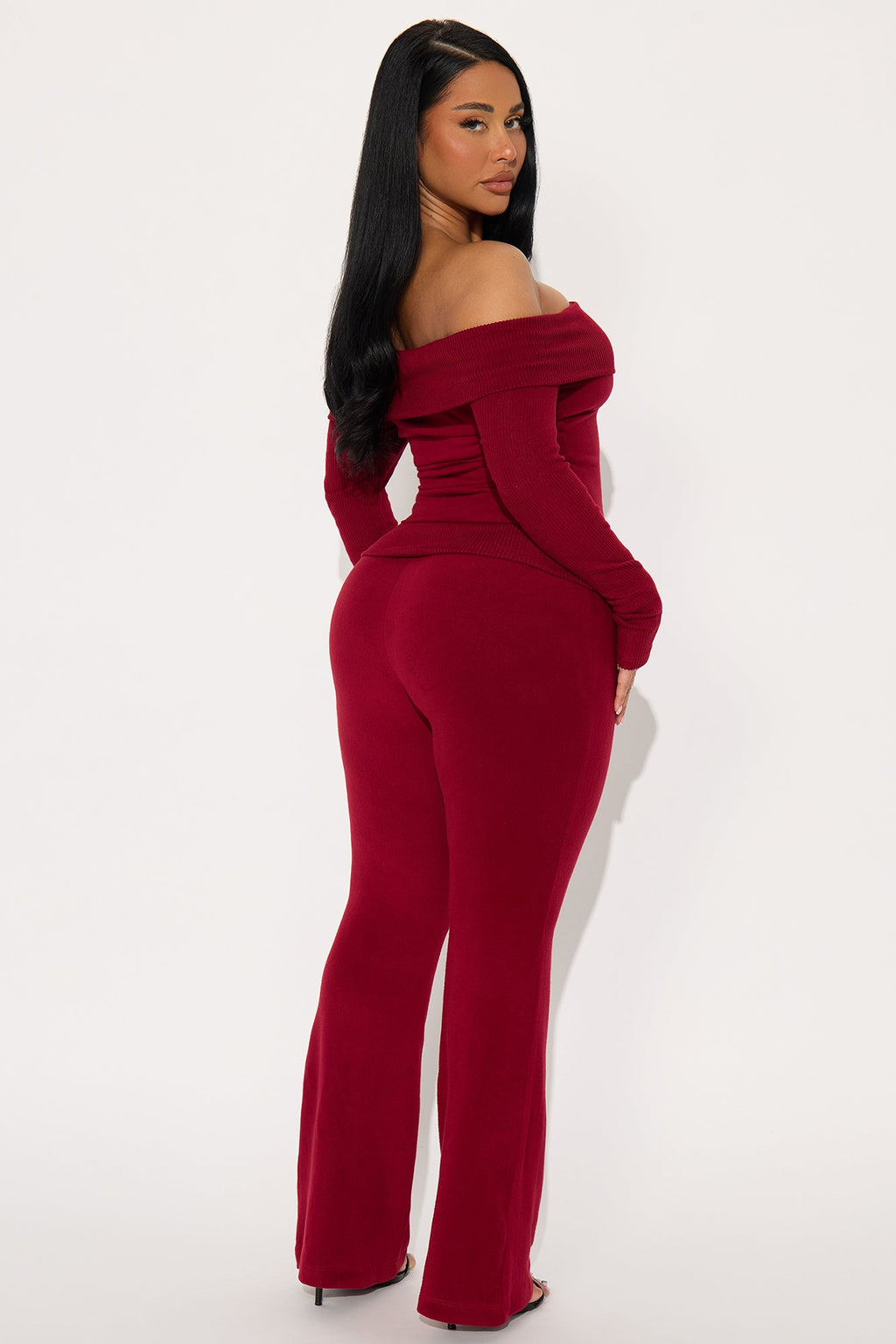 Allison Off Shoulder Pant Set - Wine 