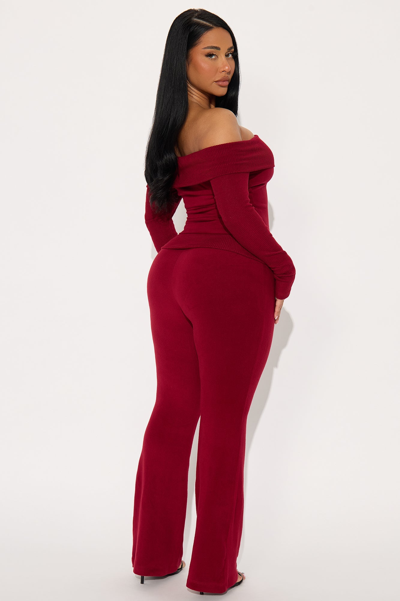 Allison Off Shoulder Pant Set - Wine 