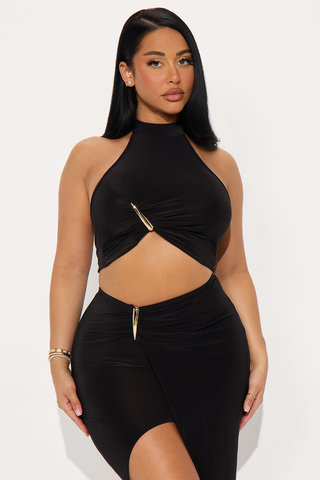 Nadine Halter Top Maxi Skirt Set - Black