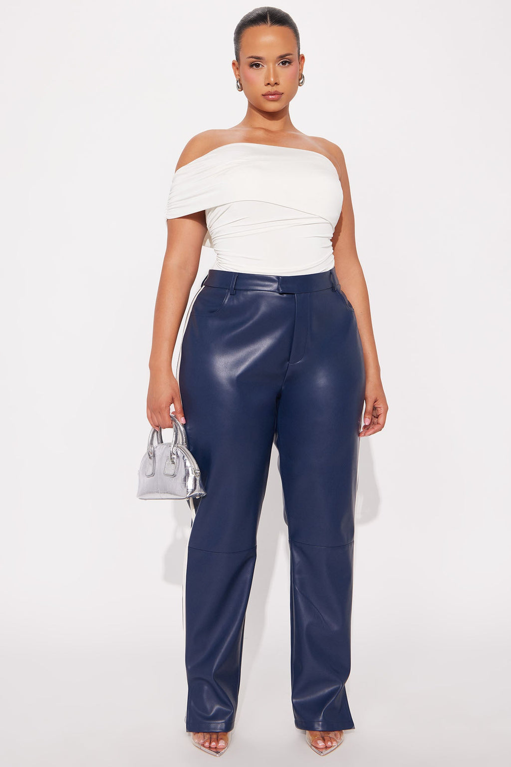 Cause A Scene Faux Leather Track Pant - Navy/combo 