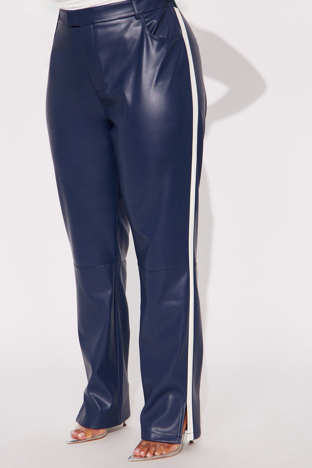 Cause A Scene Faux Leather Track Pant - Navy/combo 