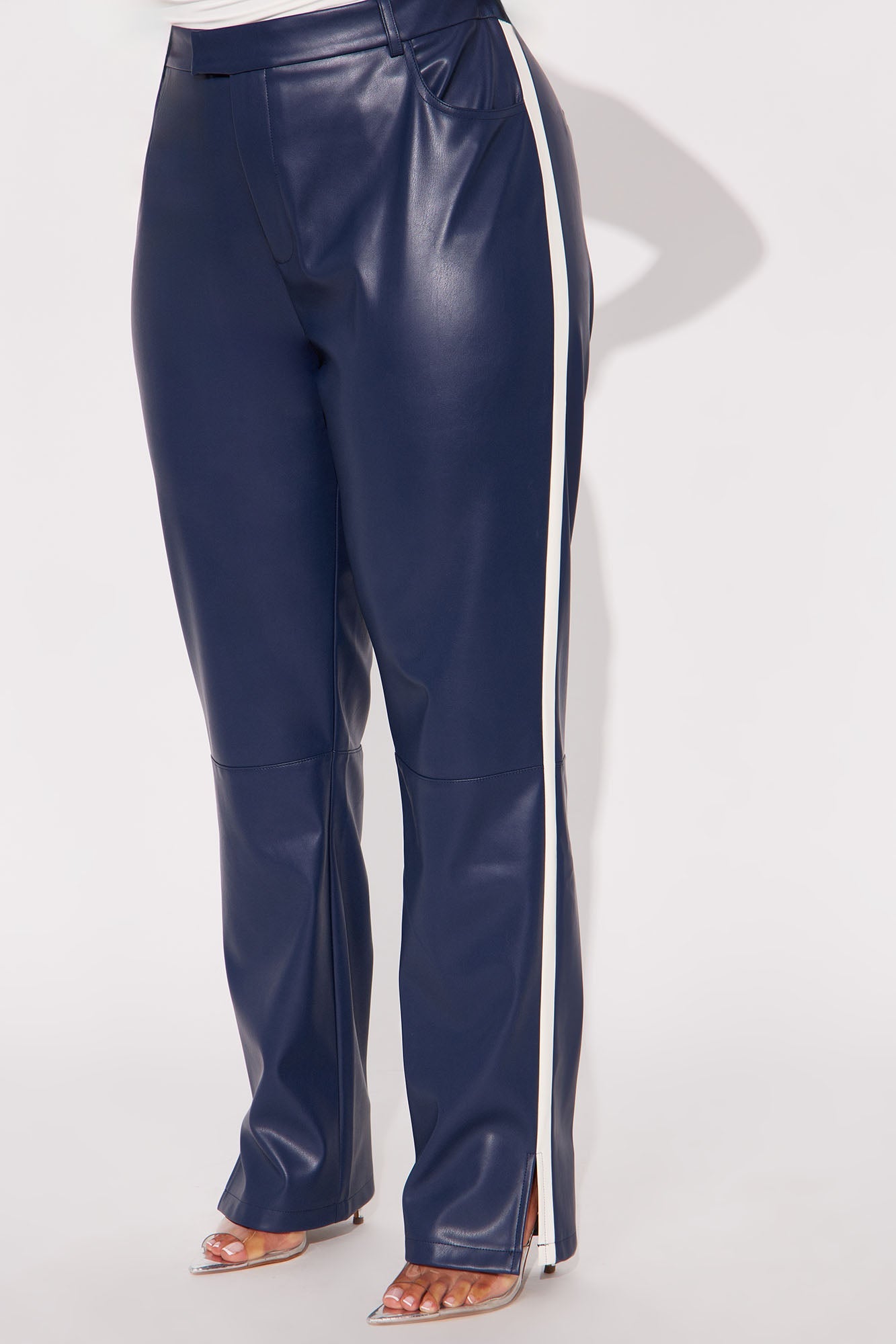 Cause A Scene Faux Leather Track Pant - Navy/combo 