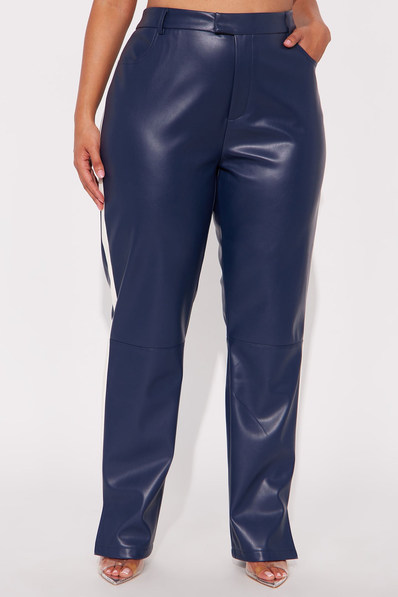 Cause A Scene Faux Leather Track Pant - Navy/combo 