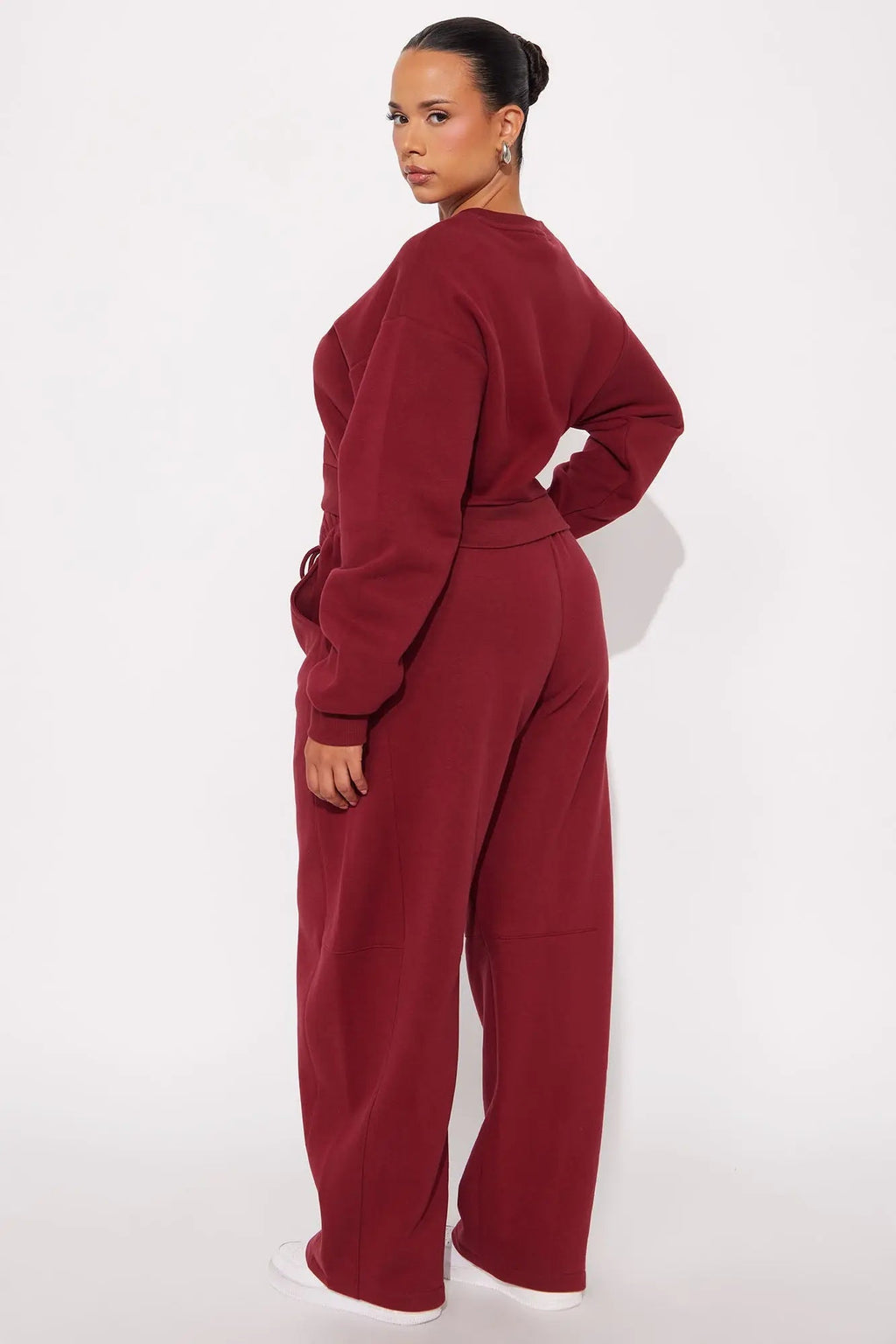 Free Spirit Fleece Barrel leg Pant Set - Wine 