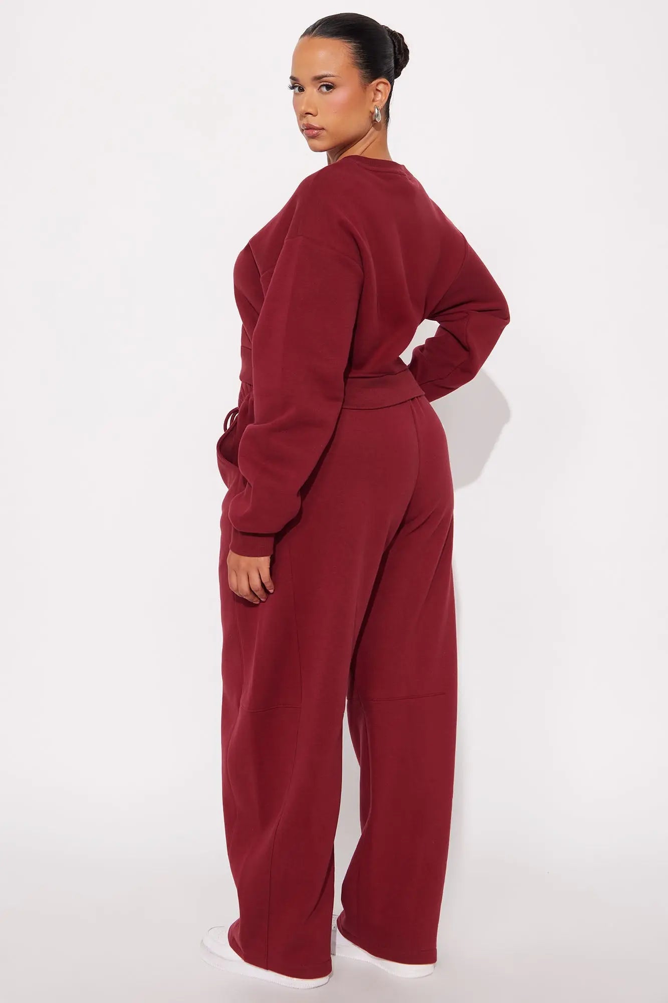 Free Spirit Fleece Barrel leg Pant Set - Wine 