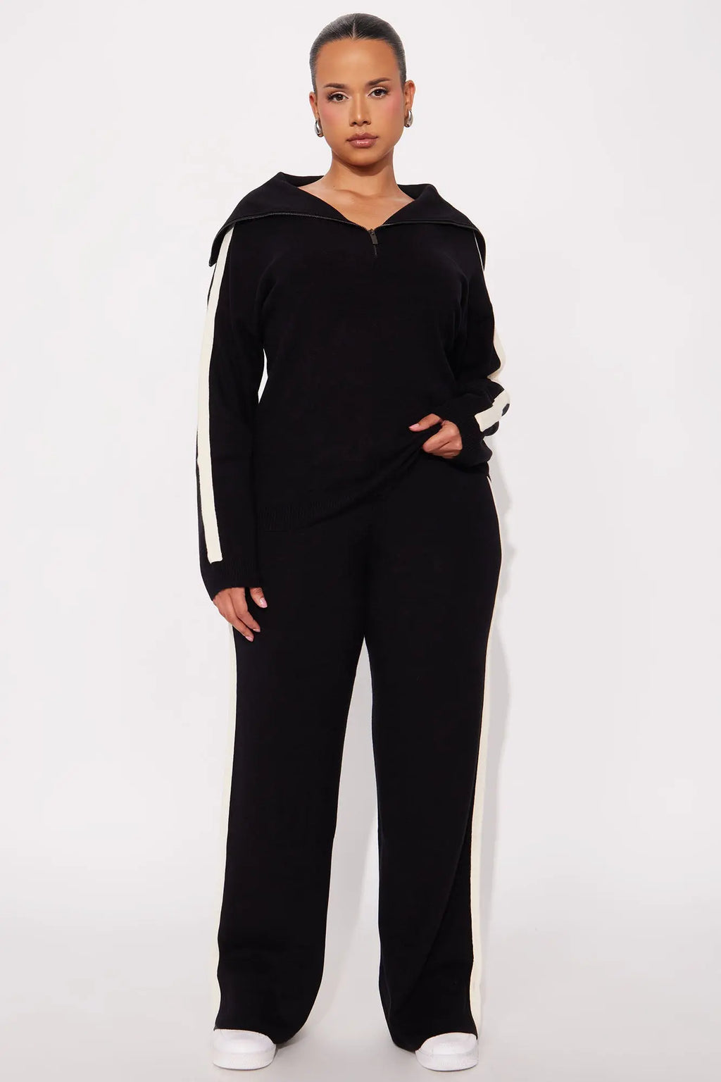 Carmen Quarter Zip Sweater Pant Set - Black 