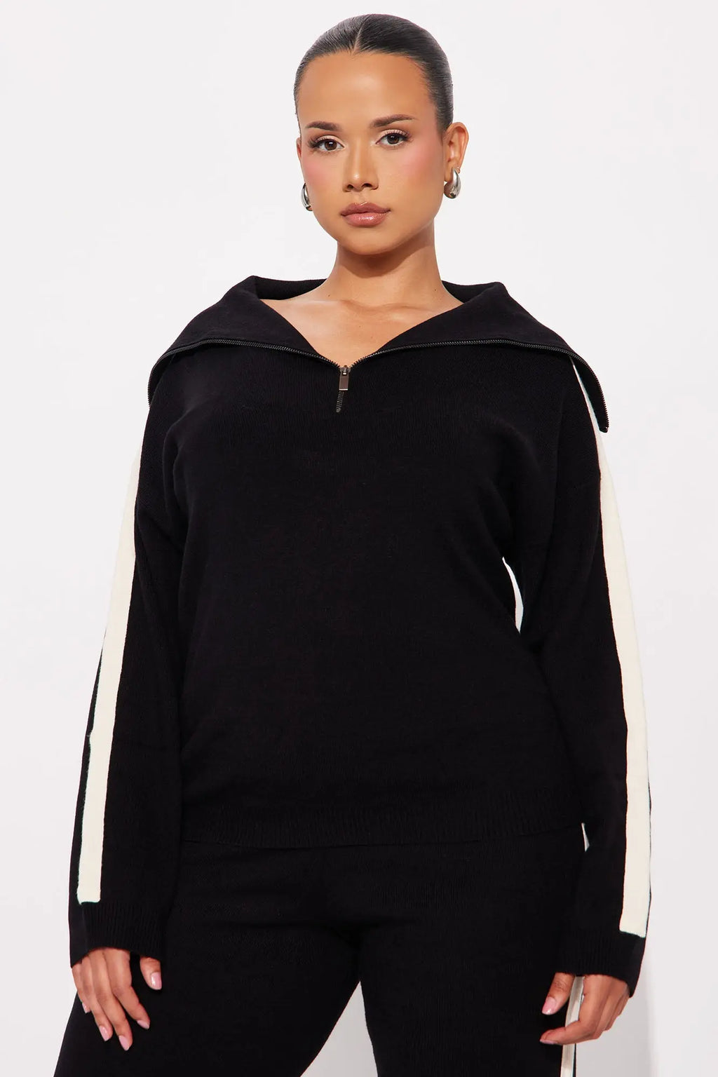 Carmen Quarter Zip Sweater Pant Set - Black 
