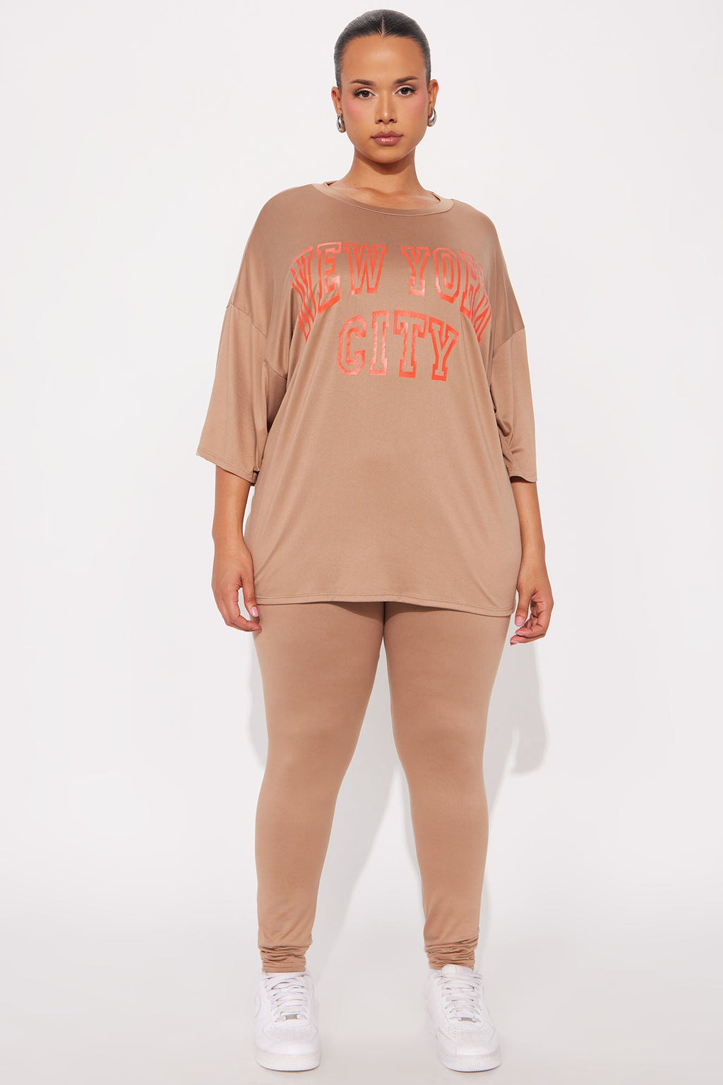 NYC Oversized T-shirt Leggings Set - Taupe