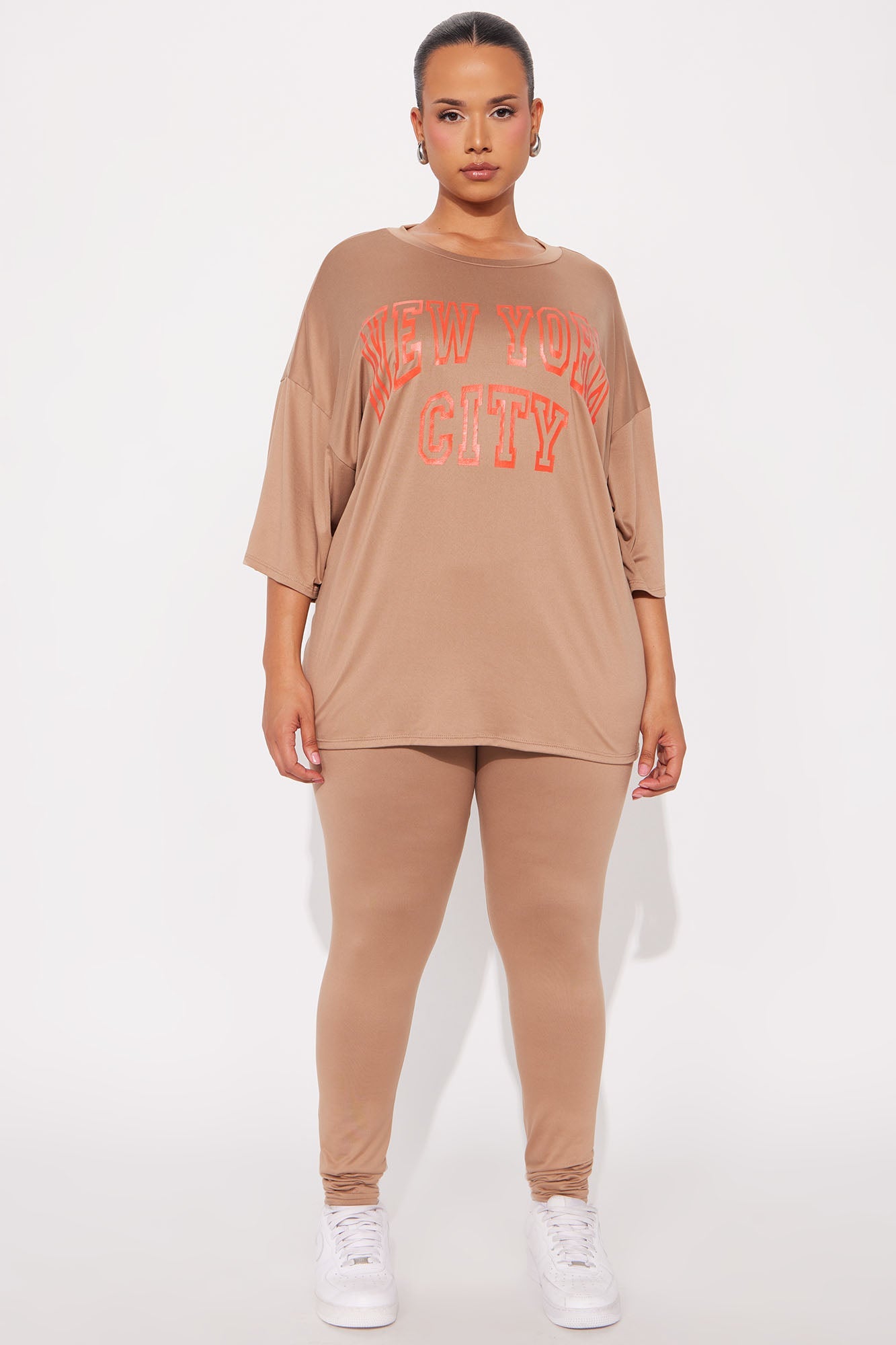 NYC Oversized T-shirt Leggings Set - Taupe