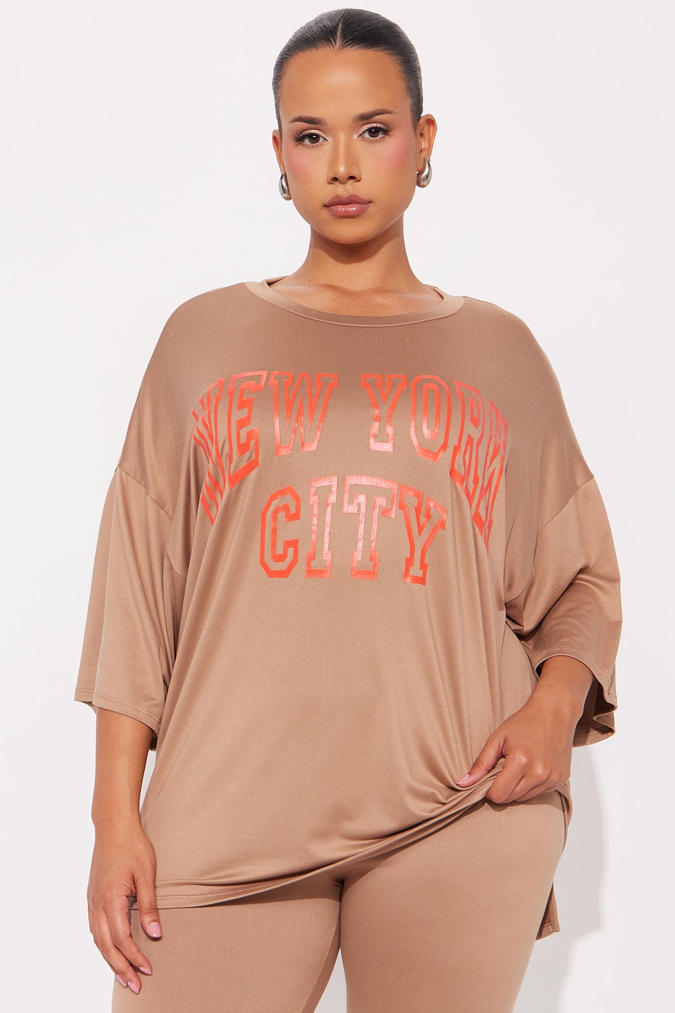 NYC Oversized T-shirt Leggings Set - Taupe
