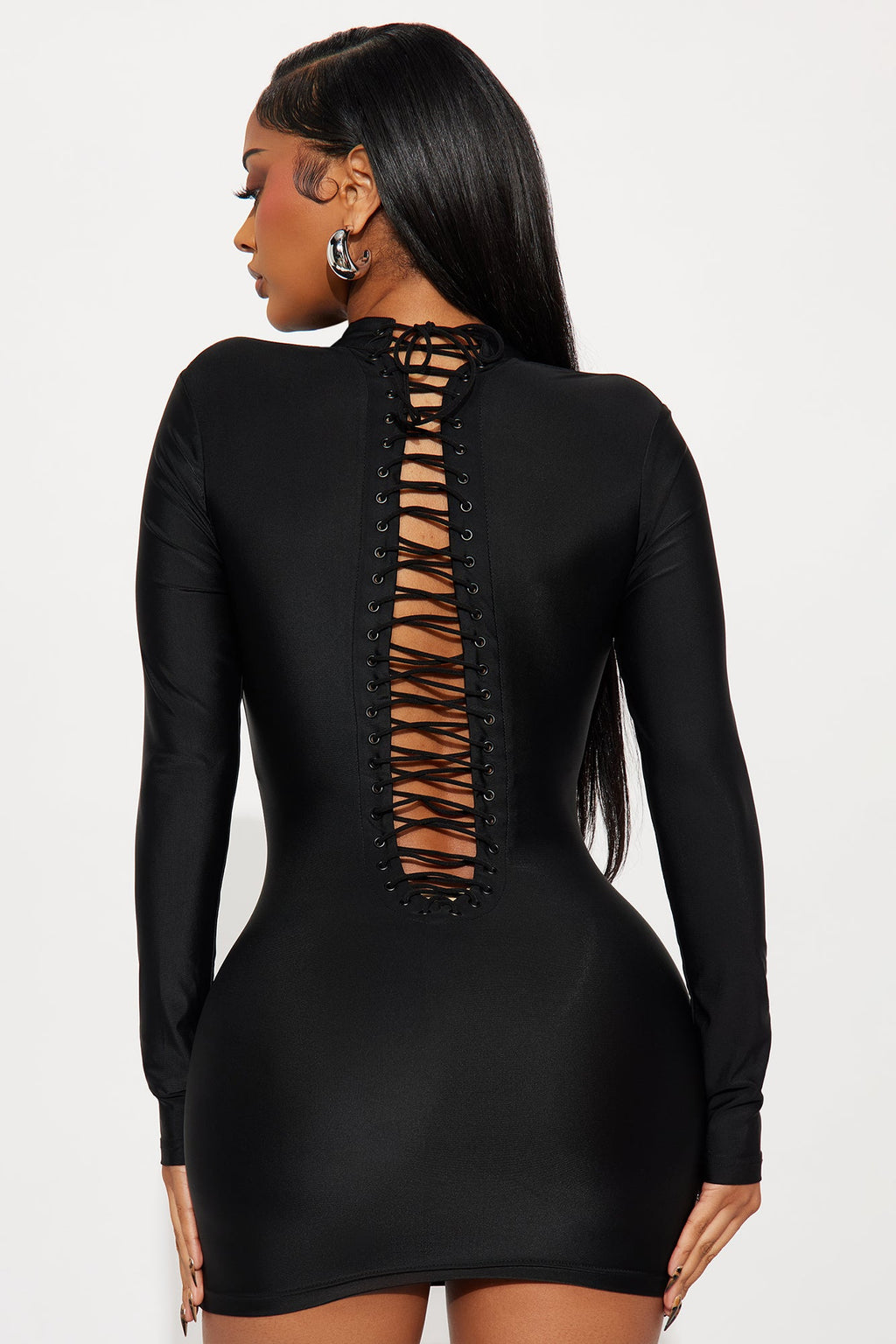 Lex Lace Up Back Mini Dress - Black