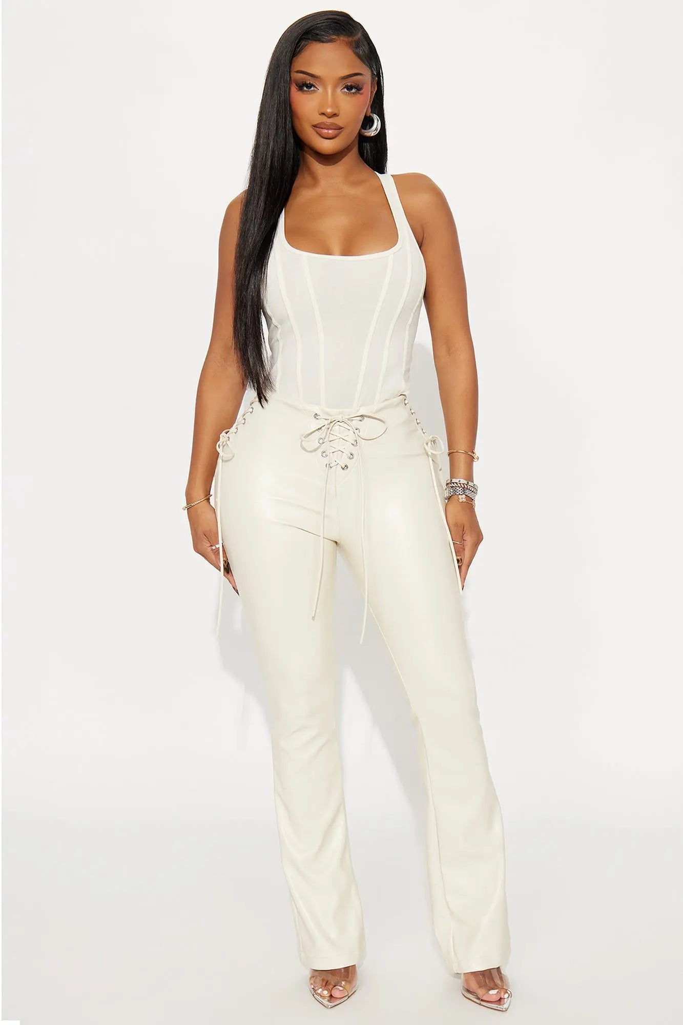 Day N Night Lace Up Flare Pant - Bone 