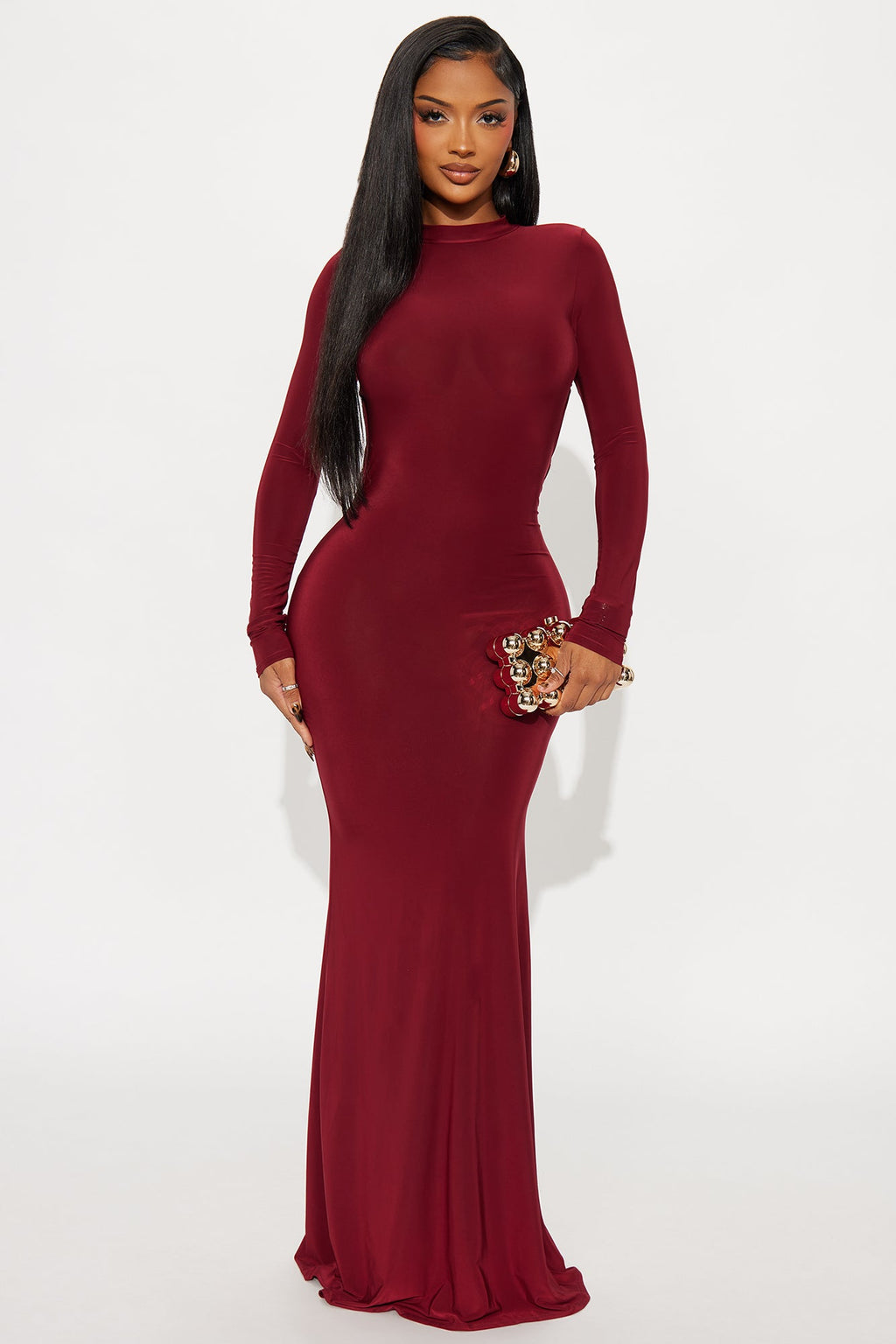 Heels And Havoc Backless Maxi Dress - Burgundy