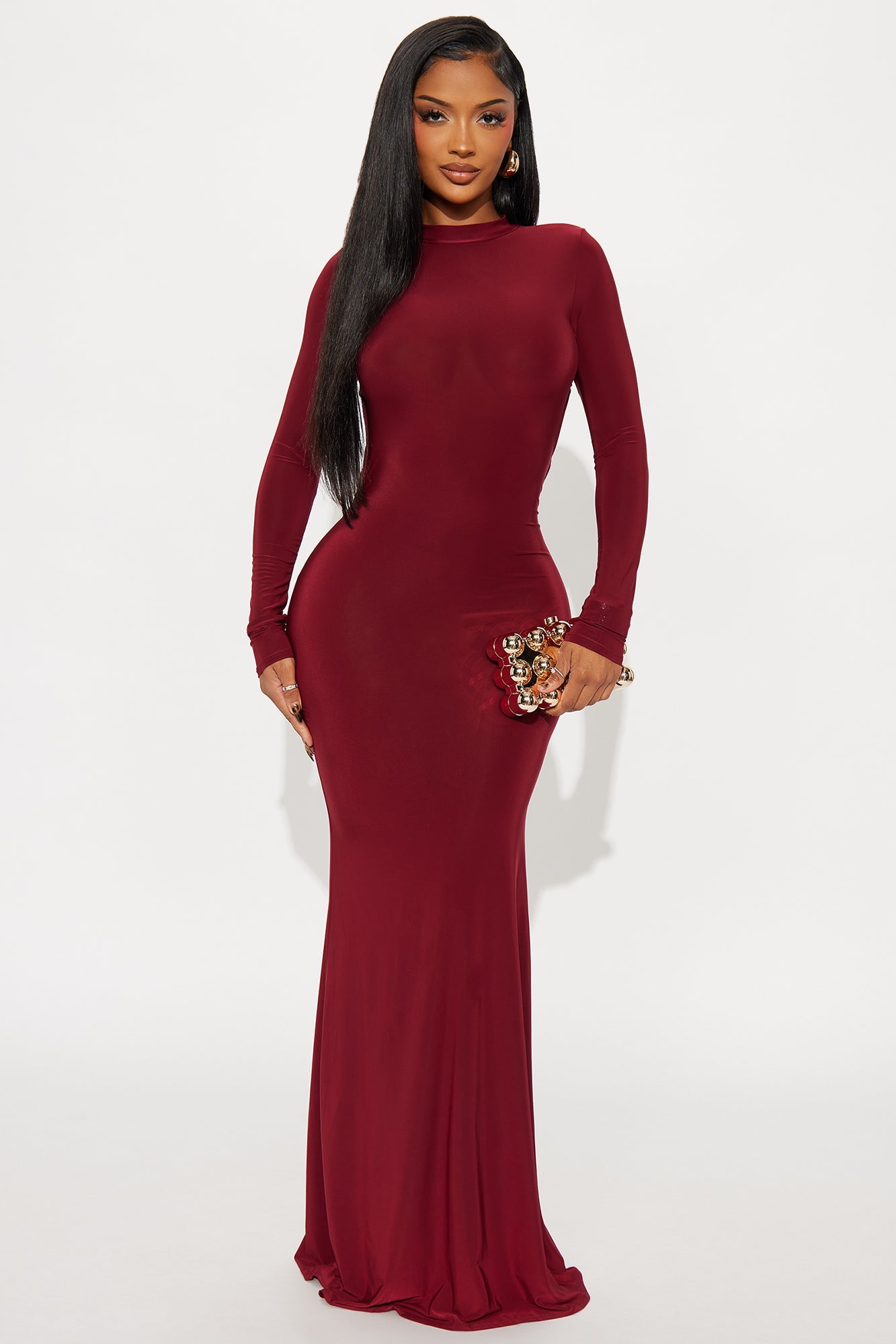 Heels And Havoc Backless Maxi Dress - Burgundy