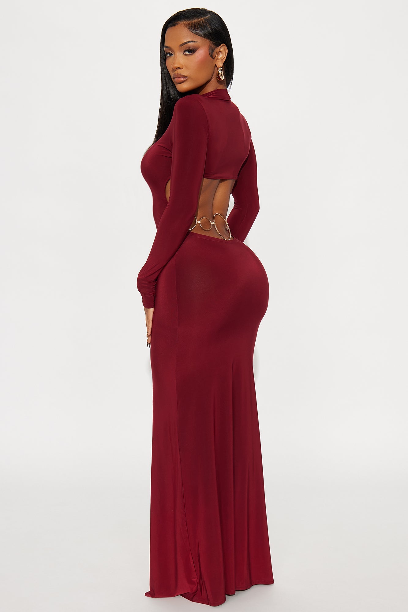 Heels And Havoc Backless Maxi Dress - Burgundy