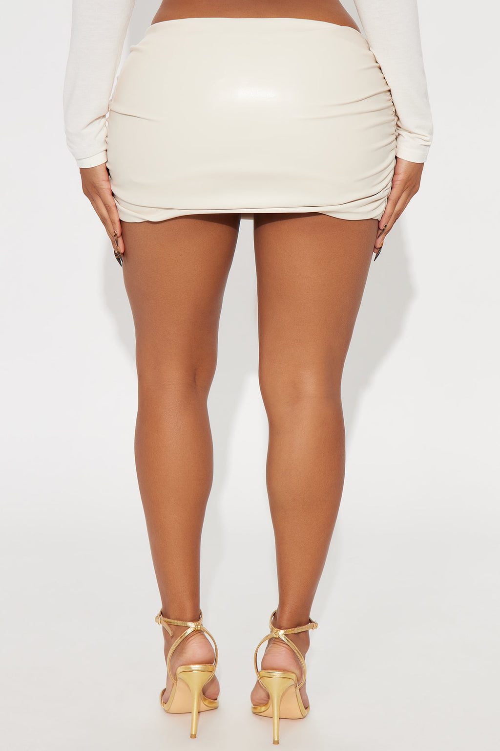 Bring The Heat Ruched Faux Leather Mini Skirt - Bone 