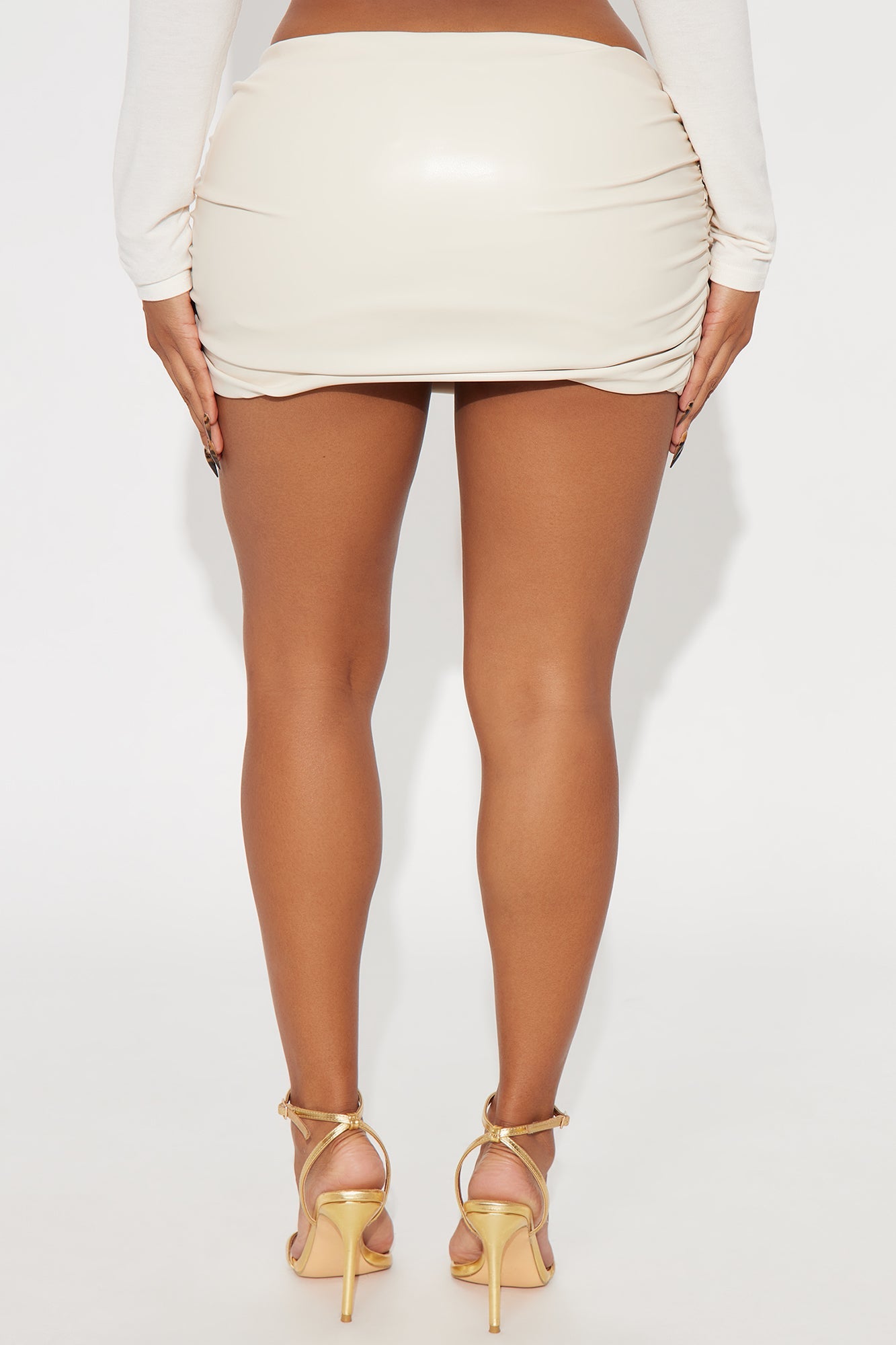 Bring The Heat Ruched Faux Leather Mini Skirt - Bone 