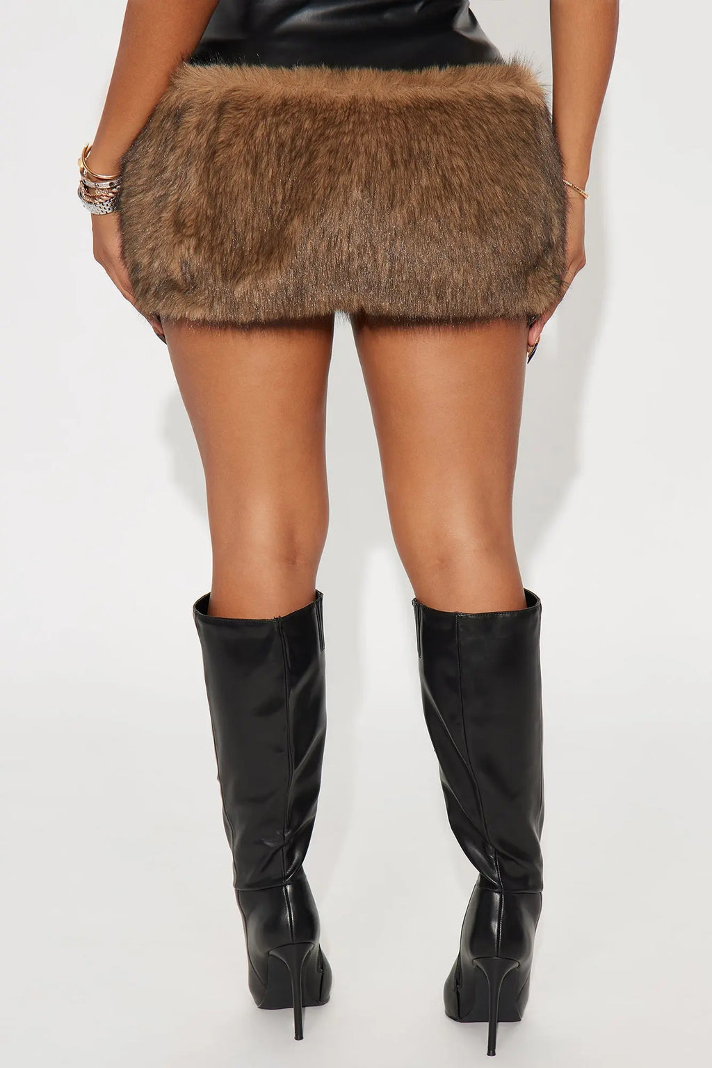 Escape To Aspen Mini Faux Leather Fur Skirt - Black 
