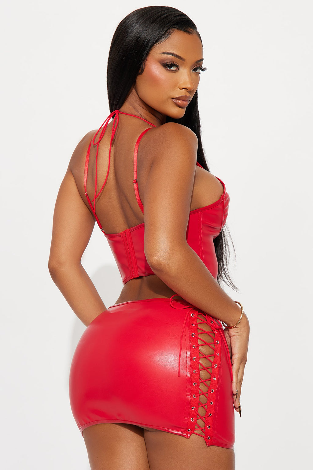 Just a Flirt Lace Up Corset And Skirt 3 Piece - Red