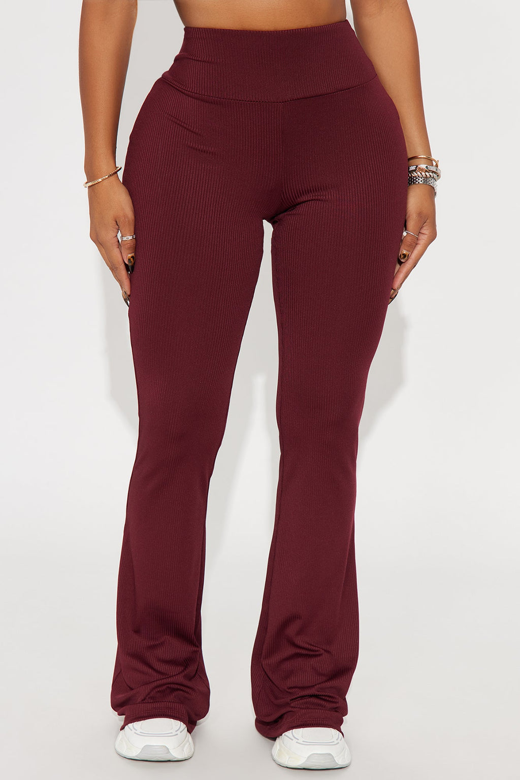 Amber Ribbed Flare Pant - Burgundy 