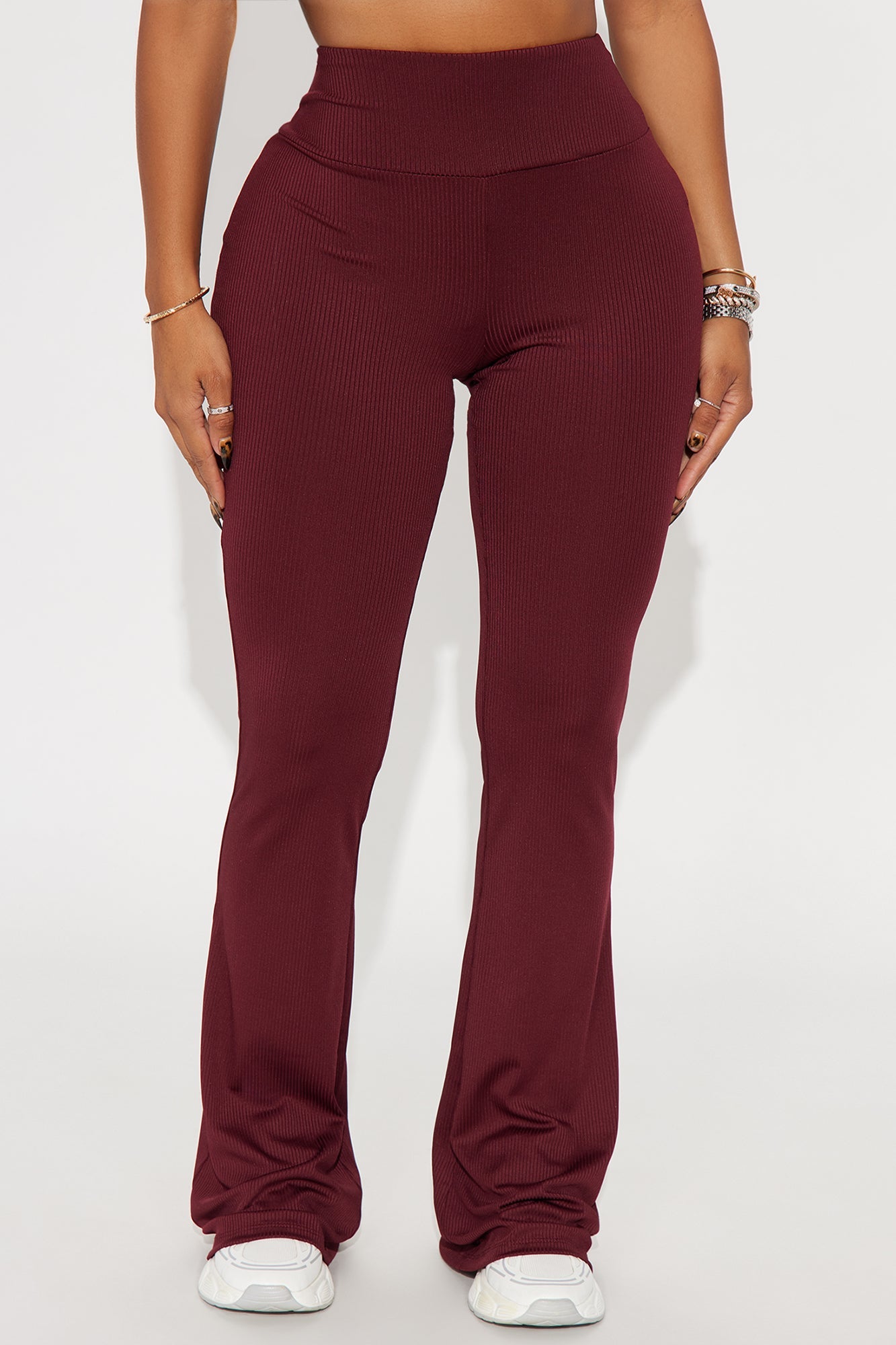 Amber Ribbed Flare Pant - Burgundy 