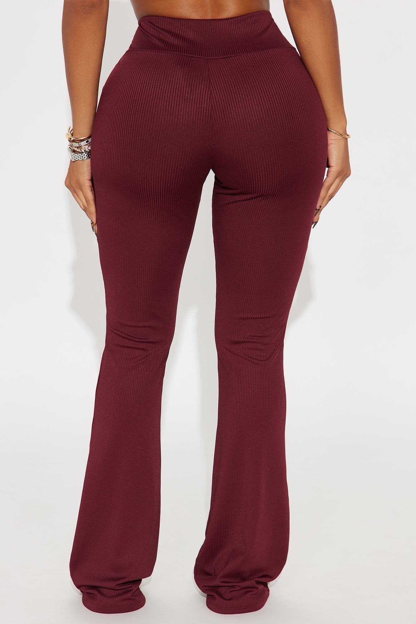 Amber Ribbed Flare Pant - Burgundy 