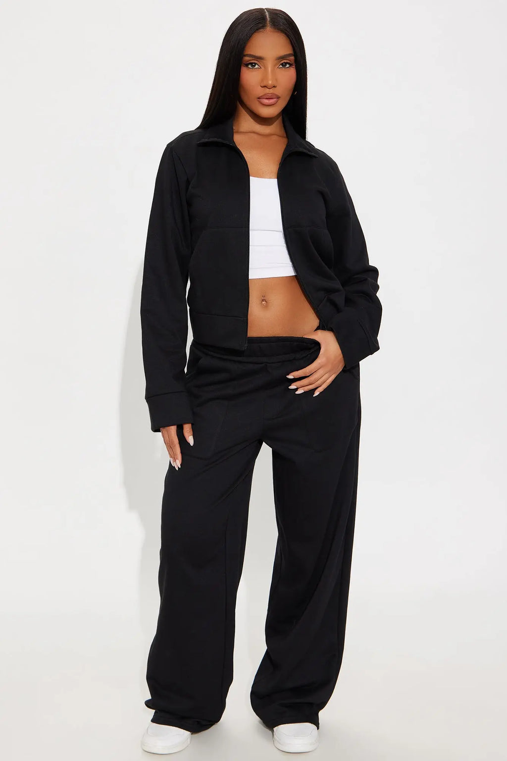 Blake Zip Up Fleece Pant Set - Black 