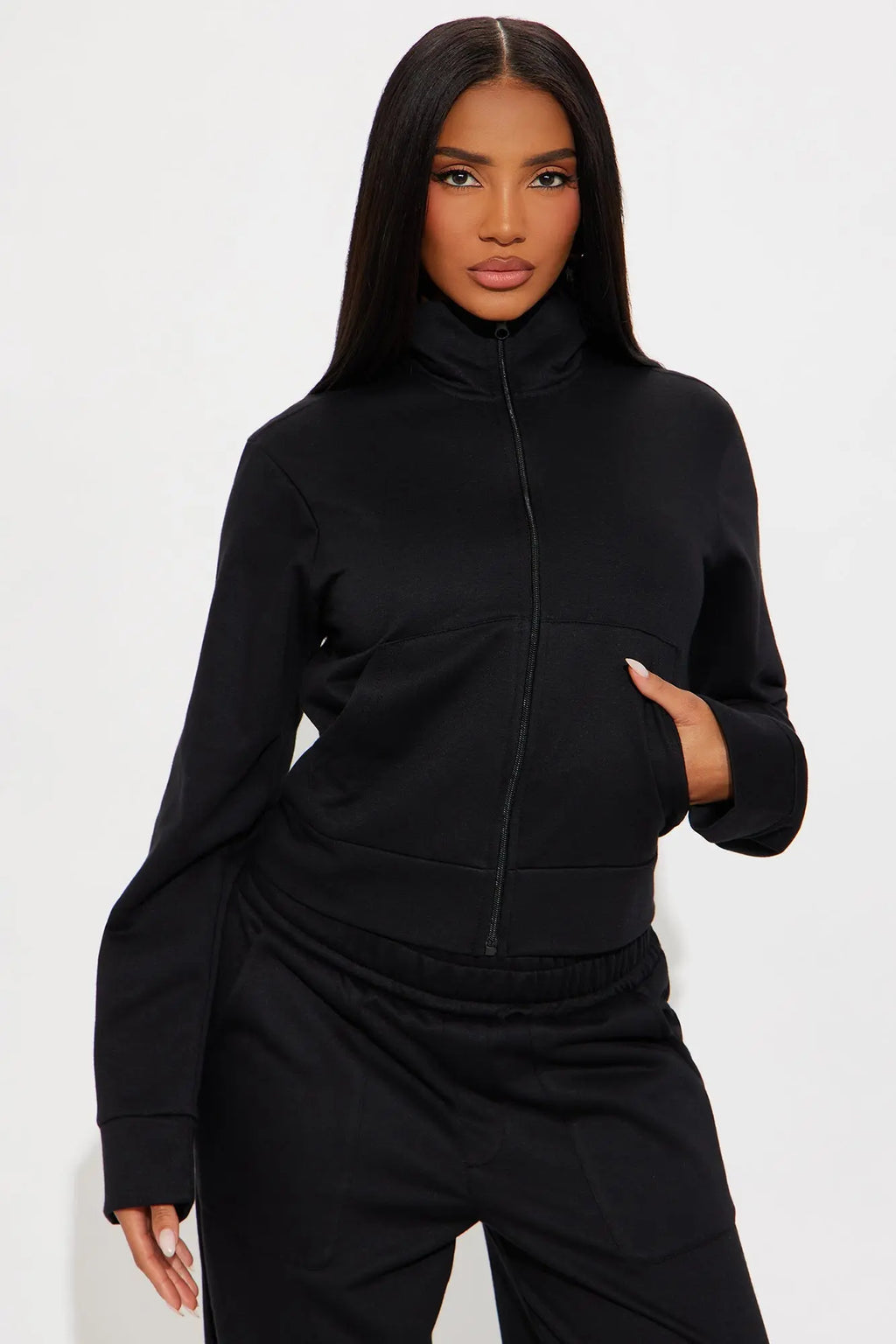 Blake Zip Up Fleece Pant Set - Black 