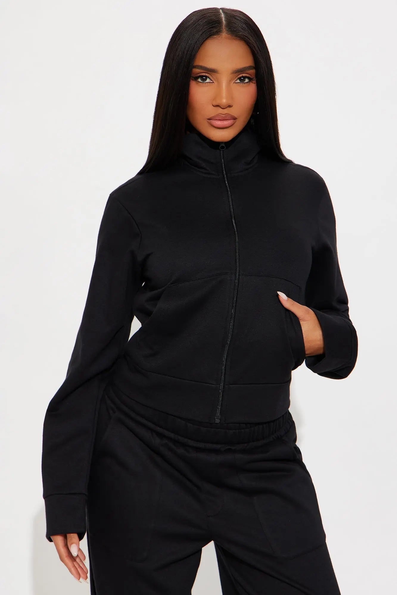 Blake Zip Up Fleece Pant Set - Black 