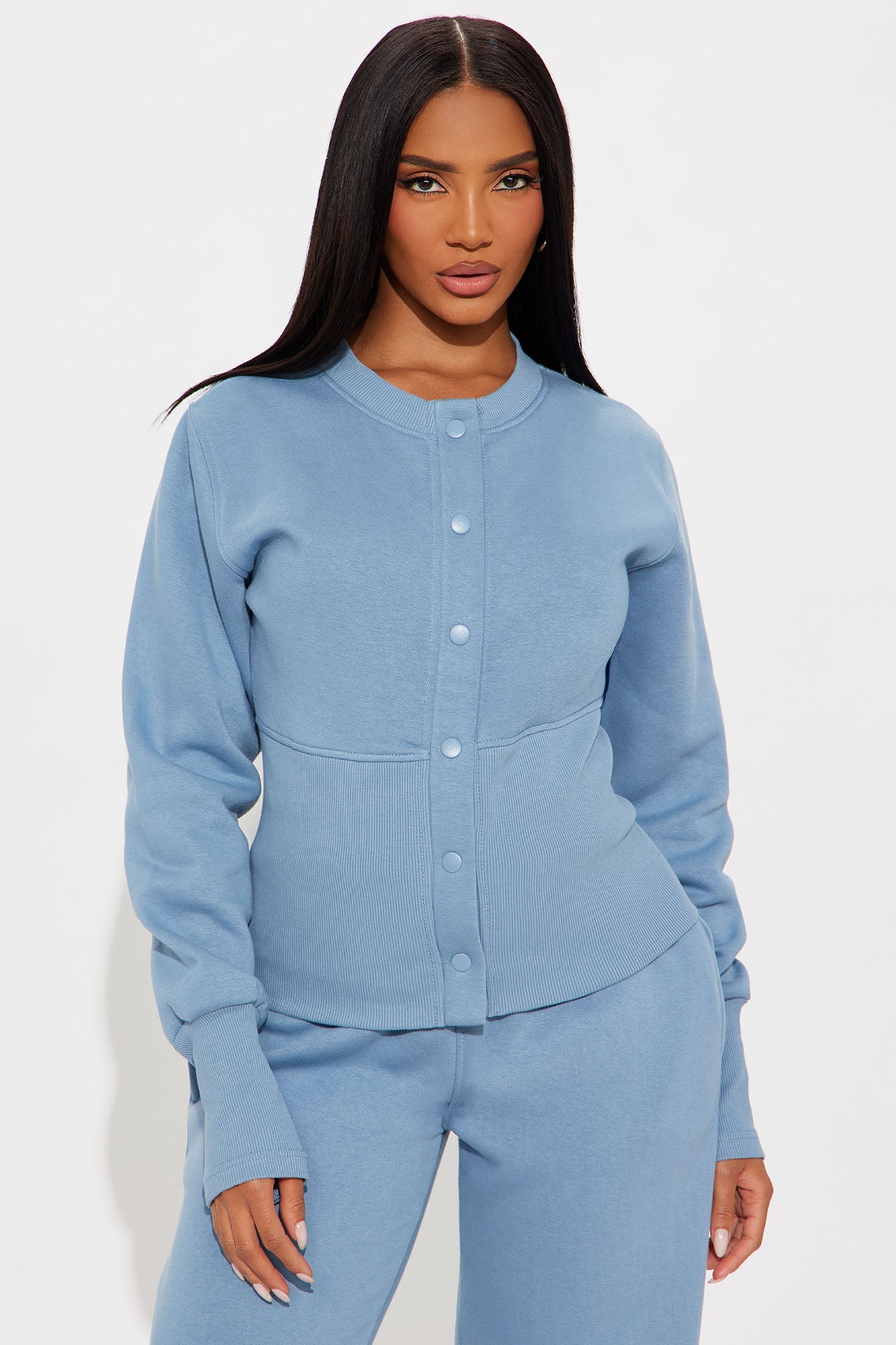 Varsity Girly Fleece Wide Leg Pant Set - Slate Blue
